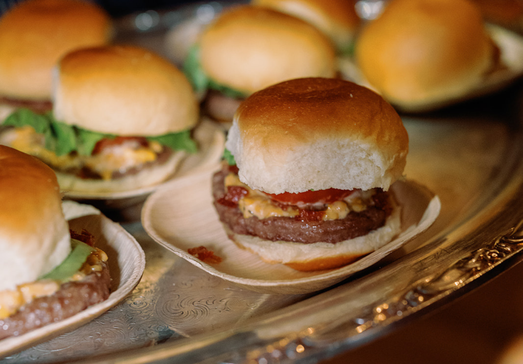 Gourmet sliders served as a late-night wedding snack at a Charleston reception.